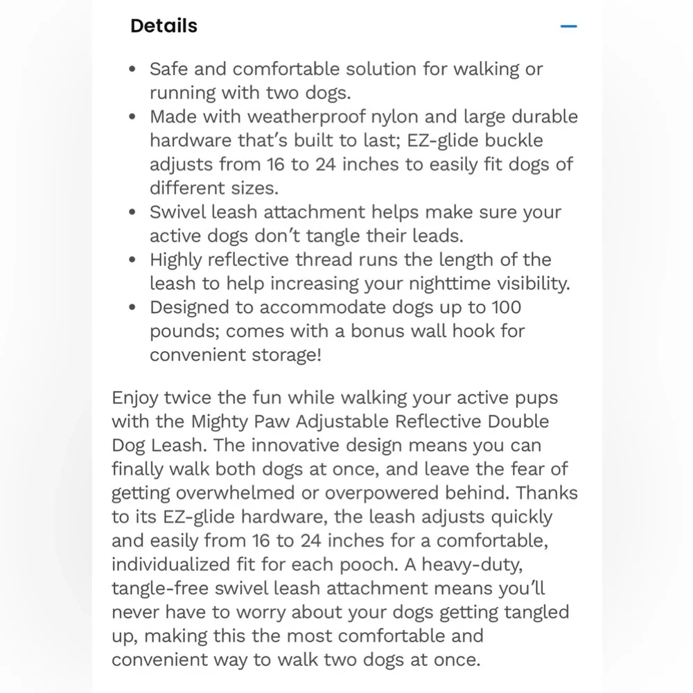 Mighty Paws Nylon Reflective Double Dog Leash